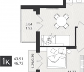 1-комн, 44кв м, этаж 4/4 улица Ломоносова, 52
