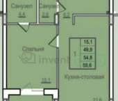 1-комн, 50кв м, этаж 2/10 улица Молодой гвардии, 34к3