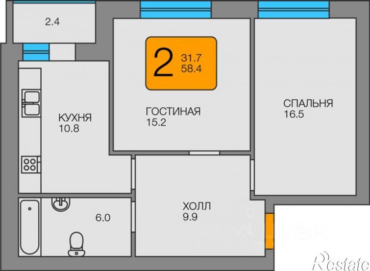 2-комн квартира в новом доме ул Советская, 124,  д. 124