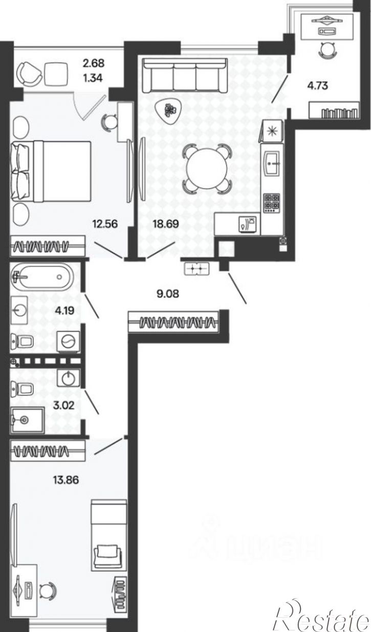 2-комн квартира в новом доме