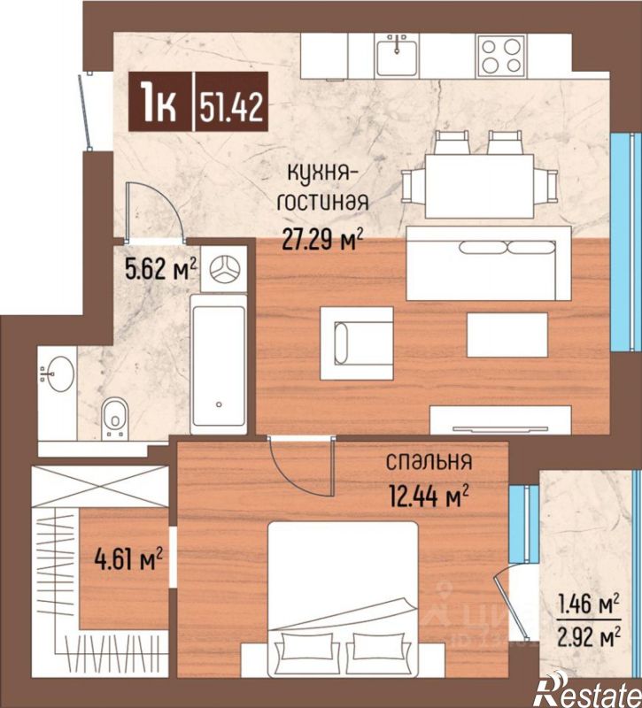 1-комн квартира в новом доме Светлогорск, Ольховая улица